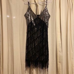 Silver Sequin & Black Frills Dress
